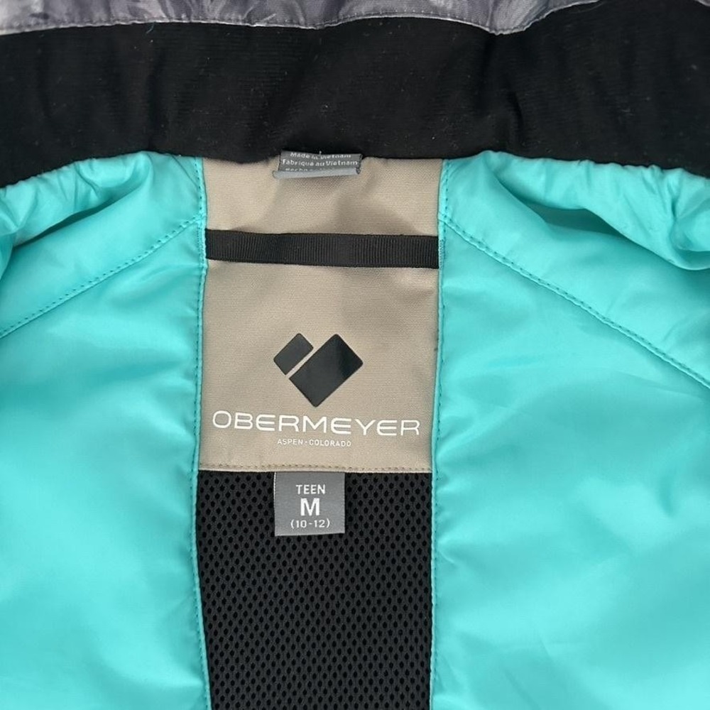 Obermeyer Ski Snow Jacket Teen Medium 10-12 Black‎ Floral Hooded Soft Shell - Picture 6 of 11